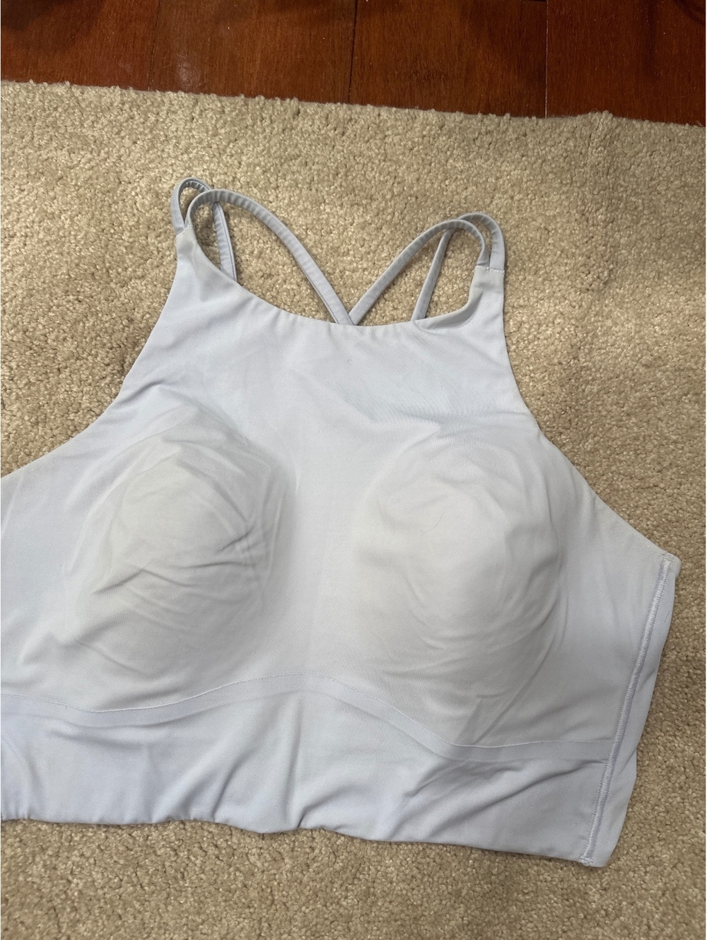 (4)Lululemon White High Neck Strappy Sports Bra